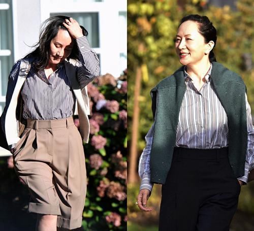 孟晚舟|郭晶晶难得时髦一回,学孟晚舟针织衫披肩头,挑染红发更抢眼