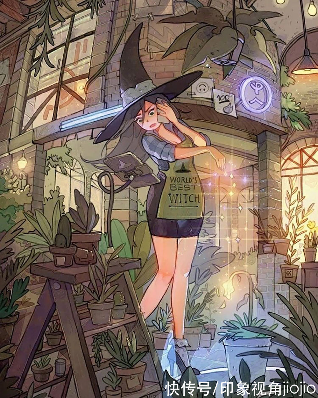 日常插画#复古风的女巫日常插画作品,猫咪灵魂陪伴设定太有爱了