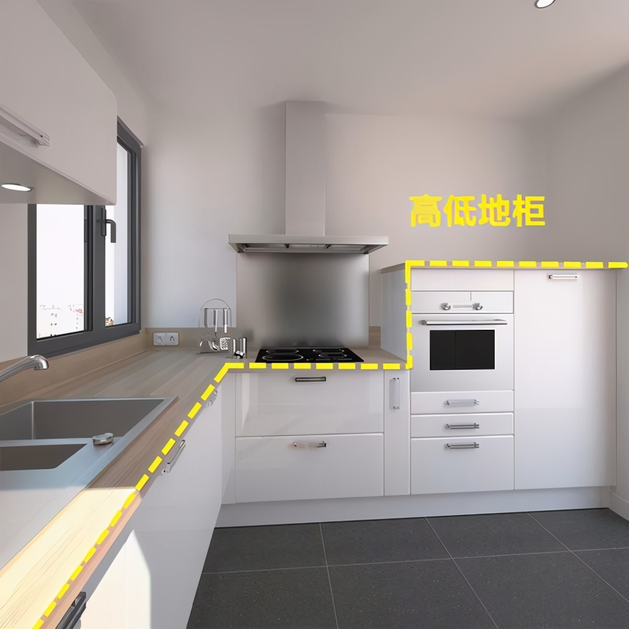 光波炉|厨房不装吊柜,地柜改成高低柜,储物空间翻倍,美观实用易清洁