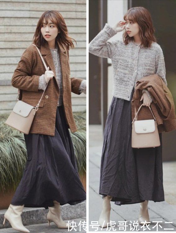 针织衫也有大讲究，她的“早春温柔风”搭配模板，照穿成日系女神