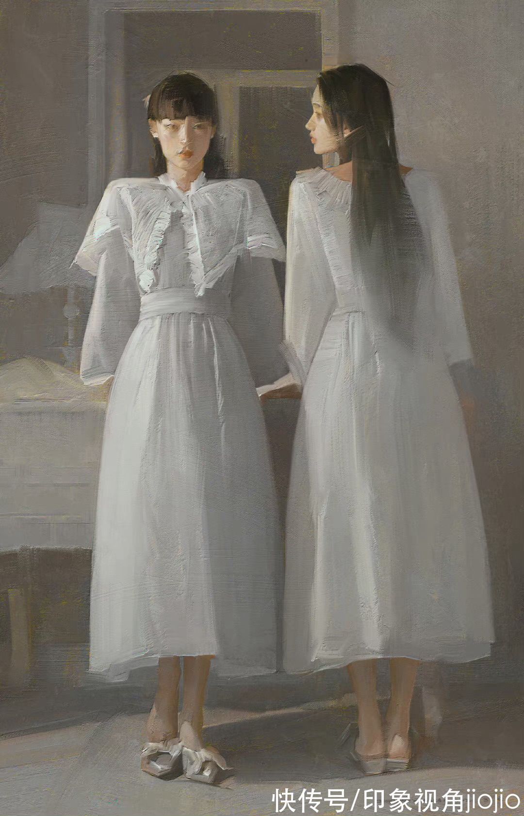 插画作品$高级油画质感的插画作品,笔下的白衣少女太梦幻了