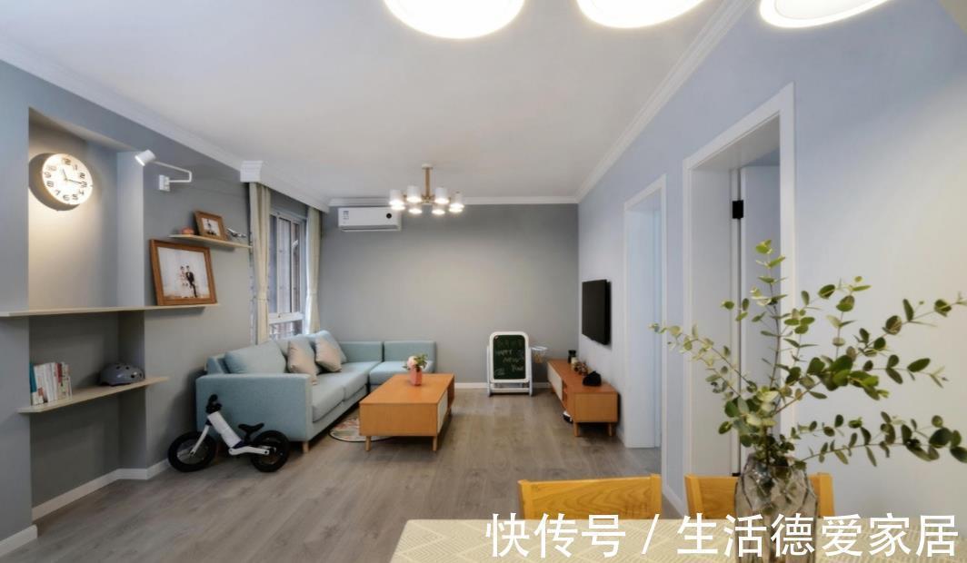 客厅|70㎡北欧两室,客厅不设收纳柜,随孩子任性玩耍!