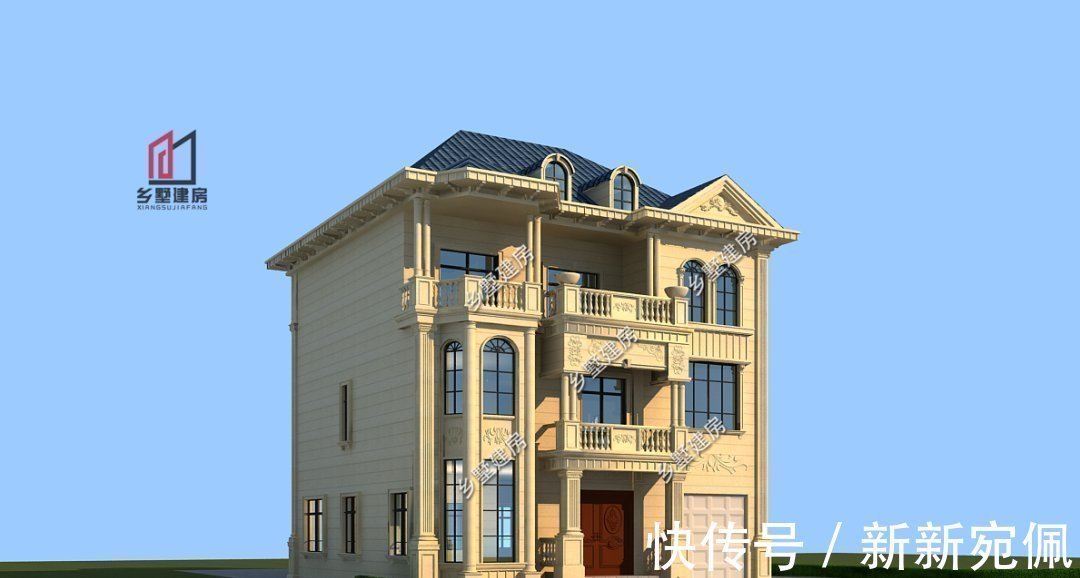 阳光房|12×16米带车库欧式别墅,落地窗阳光房,回村盖房就选它