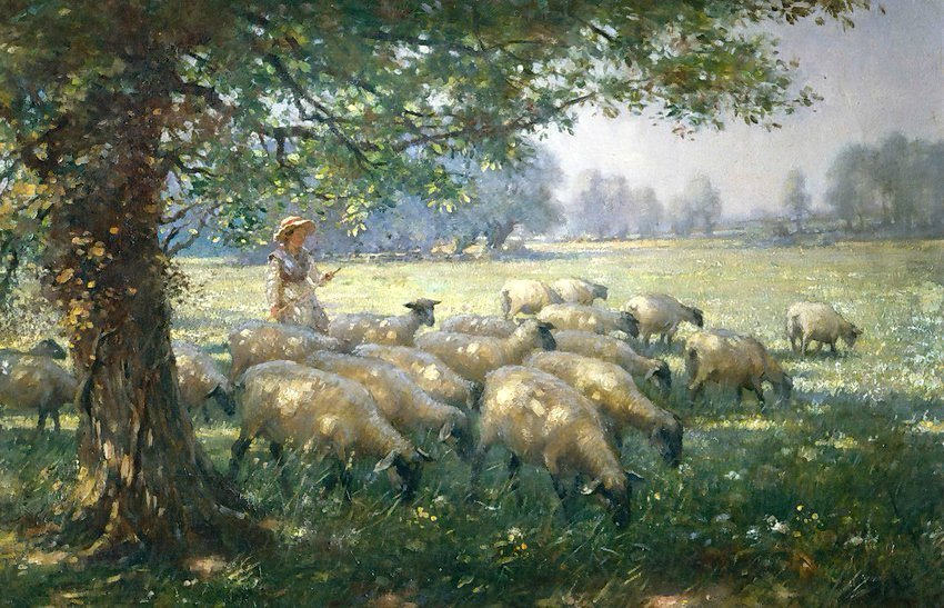 洛克#英国画家威廉·凯·布莱克洛克自然视野和乡村生活的女性人物油画作品欣赏