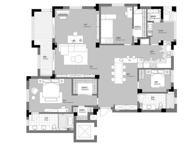 书房|如果家里人不多，建议留三个房间，看她225㎡大平层，很实用
