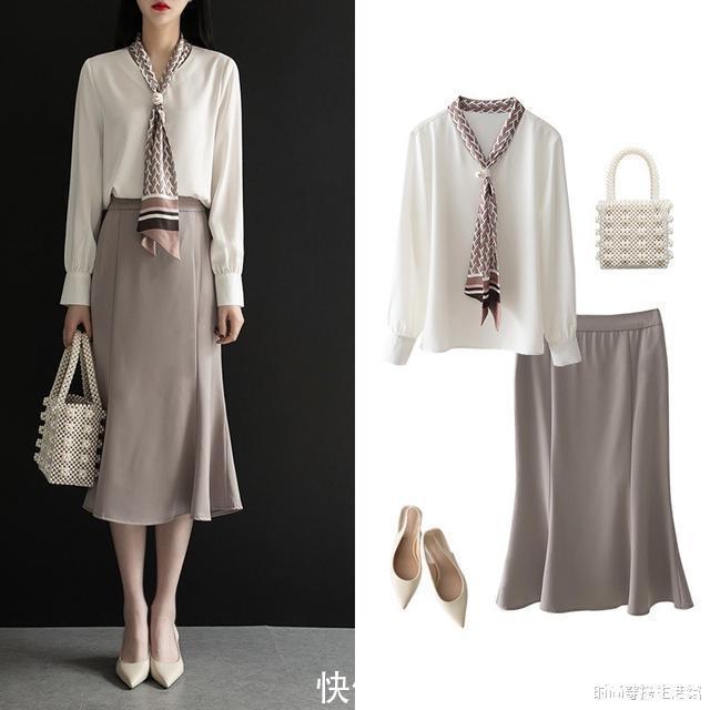 衬衫|被一位博主穿搭圈粉了，试试这衬衫+半裙，轻松优雅又减龄