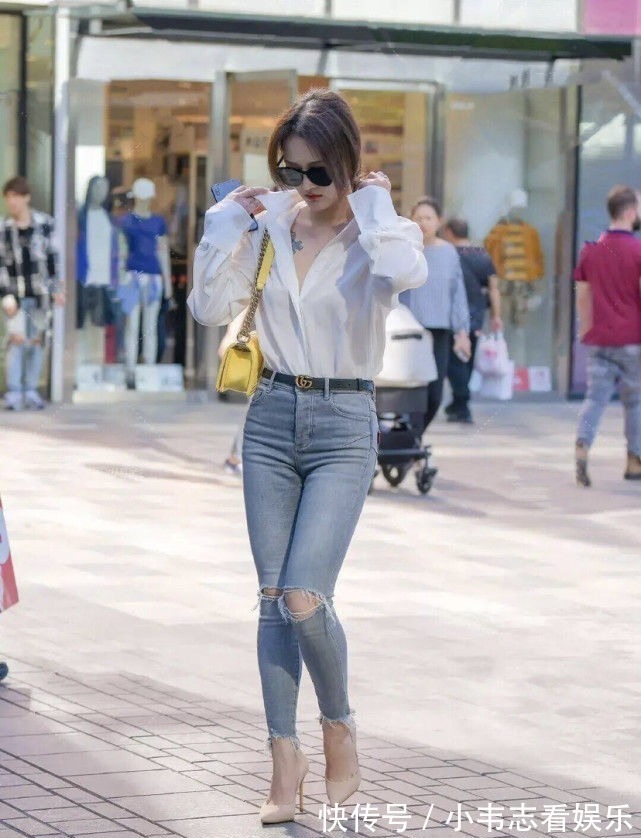 上衣 蓝绿色上衣,搭配牛仔裤,诠释可盐可甜的双面休闲穿搭