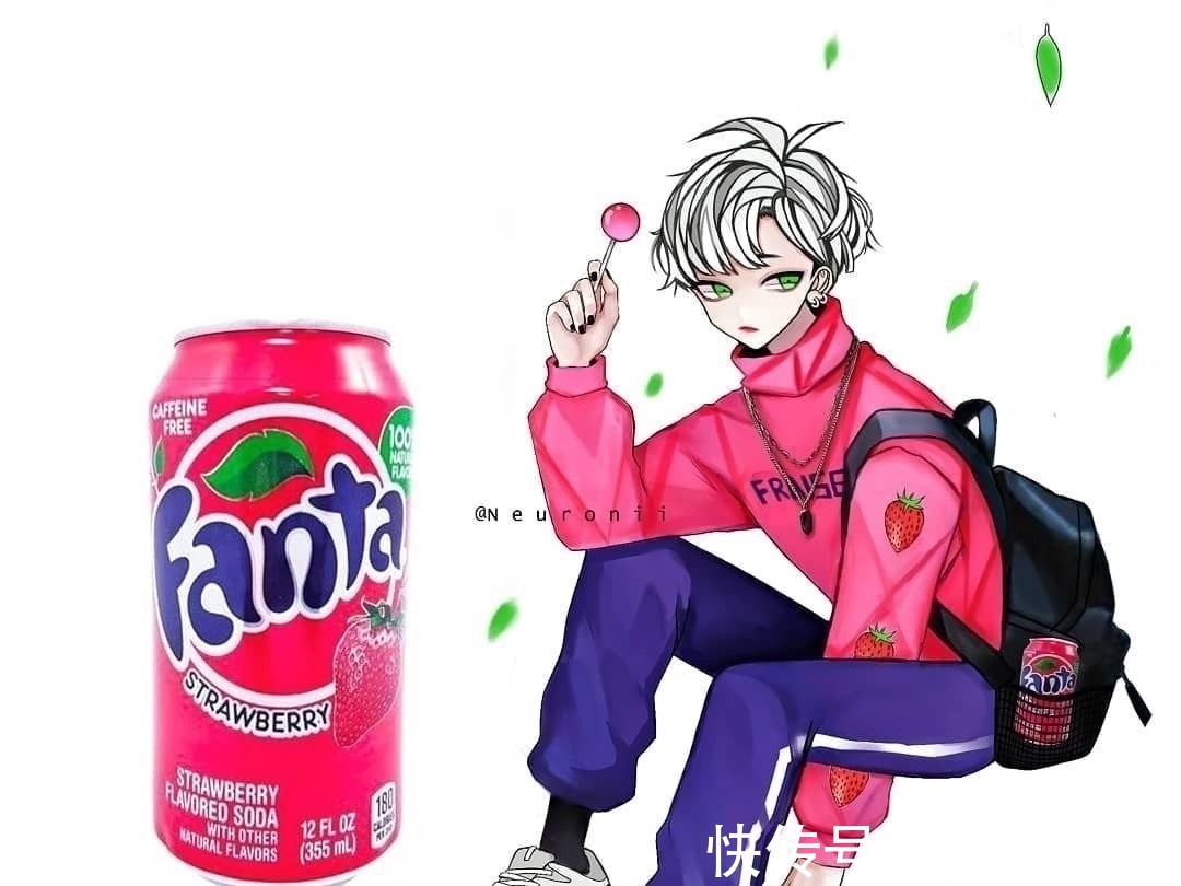 画师|画师绘制饮料拟人化,草莓汽水是银发小哥哥,绿茶是女装大佬