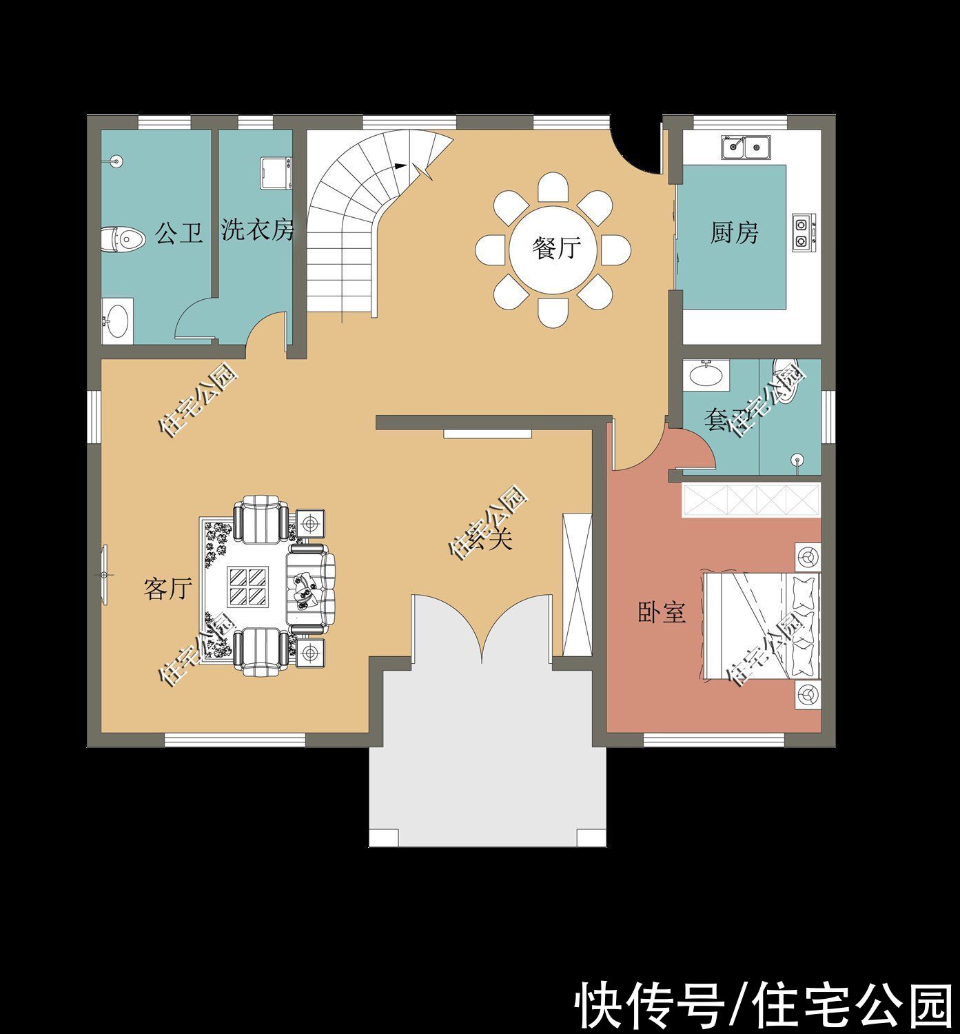 十里八村|农村盖房做个旋转楼梯，十里八村都羡慕，12×12米三层别墅分享