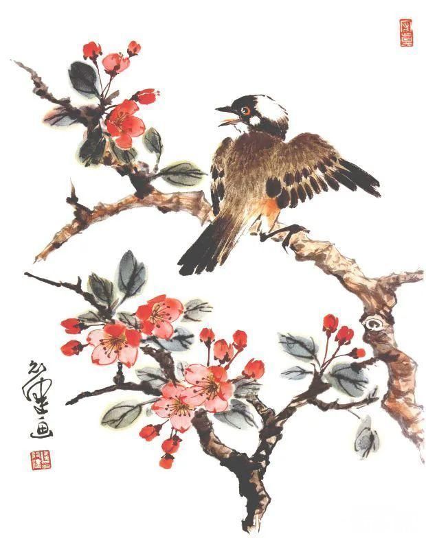 花鸟画@他的师父是海派小写意花鸟画第一人江寒汀,其作品自然也不差