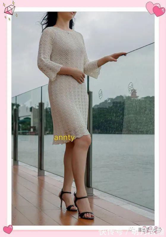 cm|一款从上往下钩简单“扇子花”简单A版小白裙教程,时尚美丽!