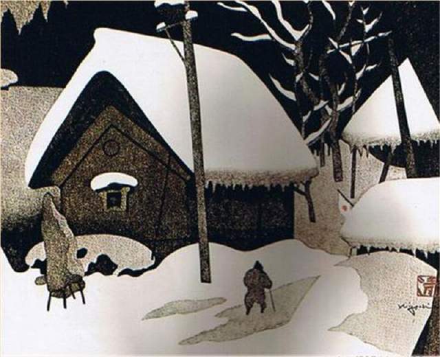 版画!日本近代版画大师斋藤清冬日雪景系列版画作品
