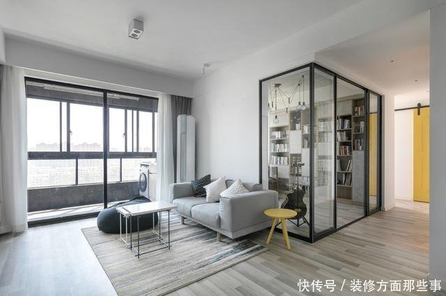 现代风|94平现代风三居室,拆了沙发墙做了一个玻璃书房