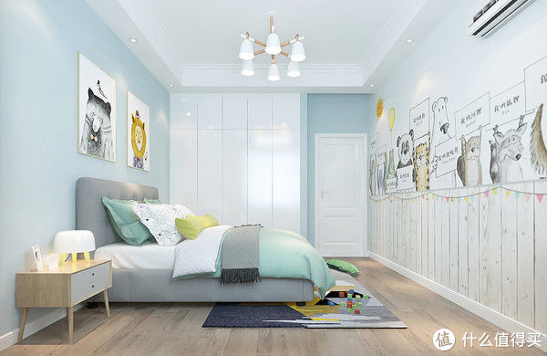 主卧室|187平米的北欧风，简单的线条造型、纯色的墙面、原木韵味有品位