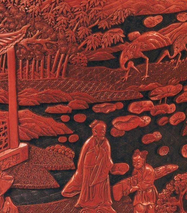 故宫博物院旧藏清代雕漆剔彩竹林七贤笔筒鉴赏