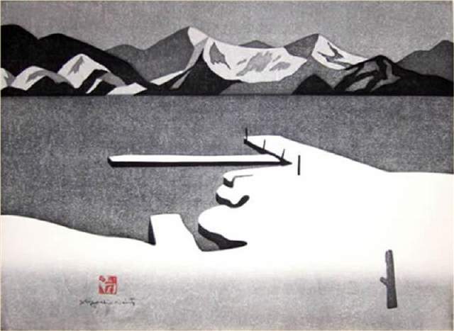 版画!日本近代版画大师斋藤清冬日雪景系列版画作品