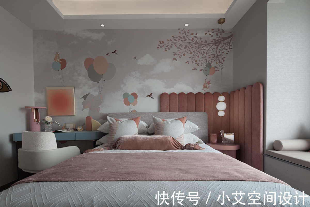 吊灯|234㎡软装设计,优雅色调和流畅曲线结合!