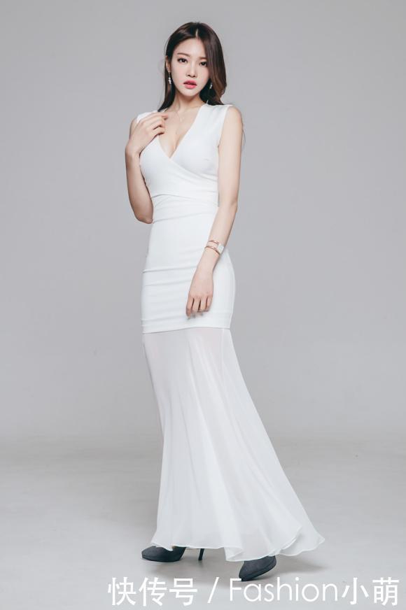 十足|朴正允V领拼接网纱连衣裙,挡不住的时尚气质让你仙气十足
