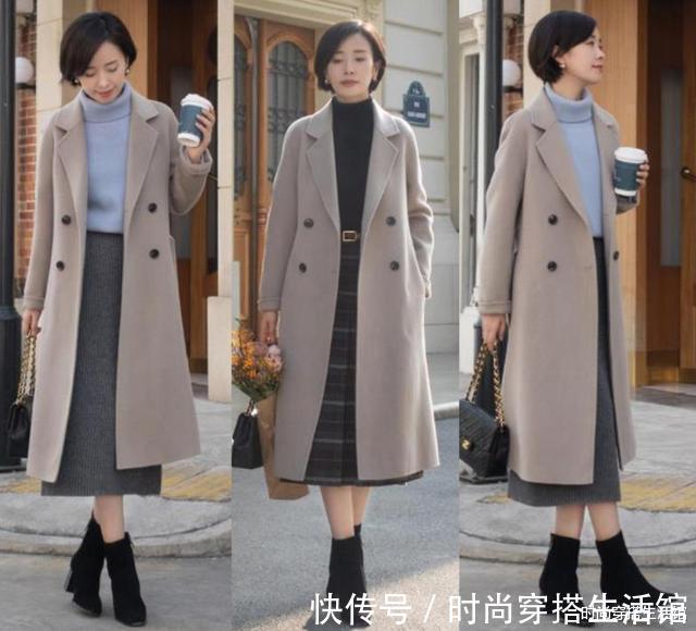 直筒裙|大衣下面不一定搭裤子,今年流行“大衣+半裙”,时尚保暖又显瘦