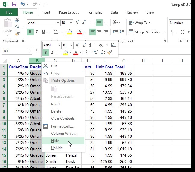 (excel怎么取消隐藏行或列)如何在Excel 2013中隐藏和取消隐藏行和列