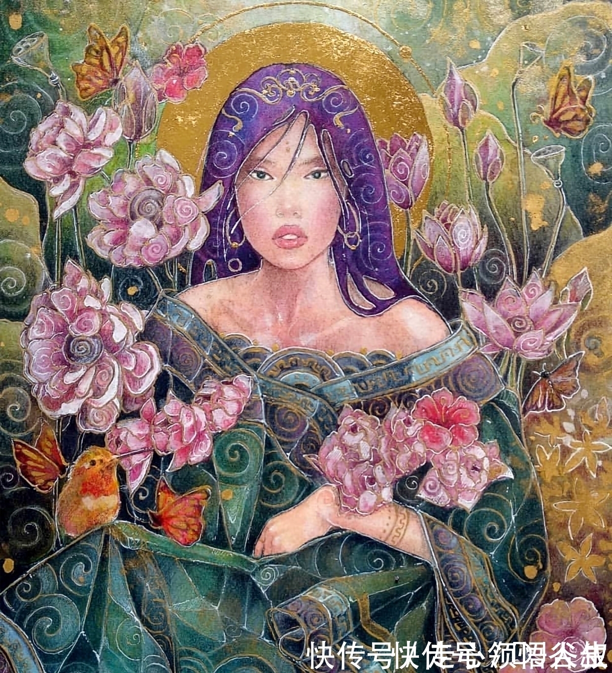 珀耳塞福涅&寂静宇宙中的明眸:色彩与金箔的交融,插画家卡法西斯的神话四季