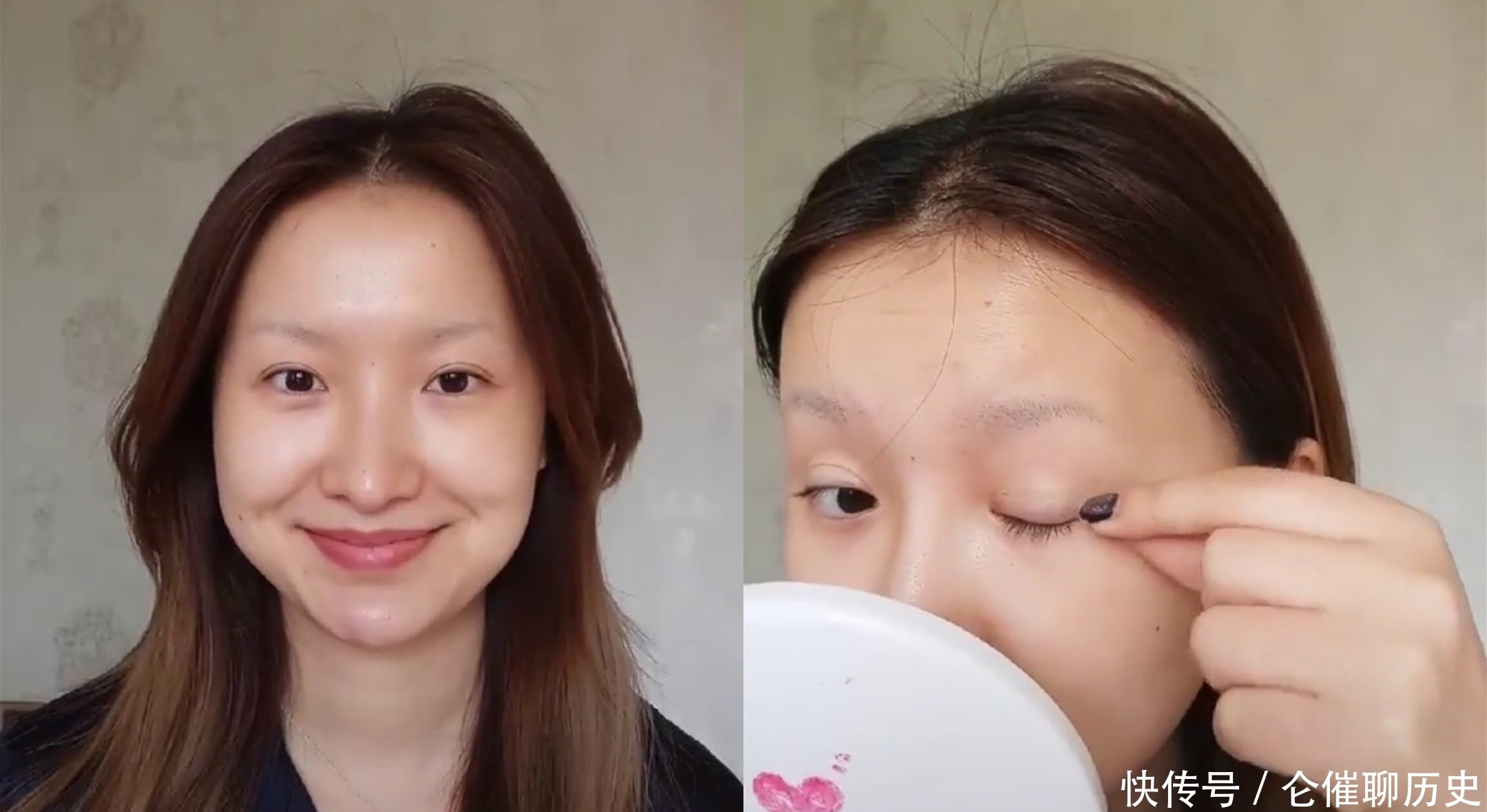 美妆博主仿妆“蒙娜丽莎”,开头:等着看戏,看结尾:油画成精了