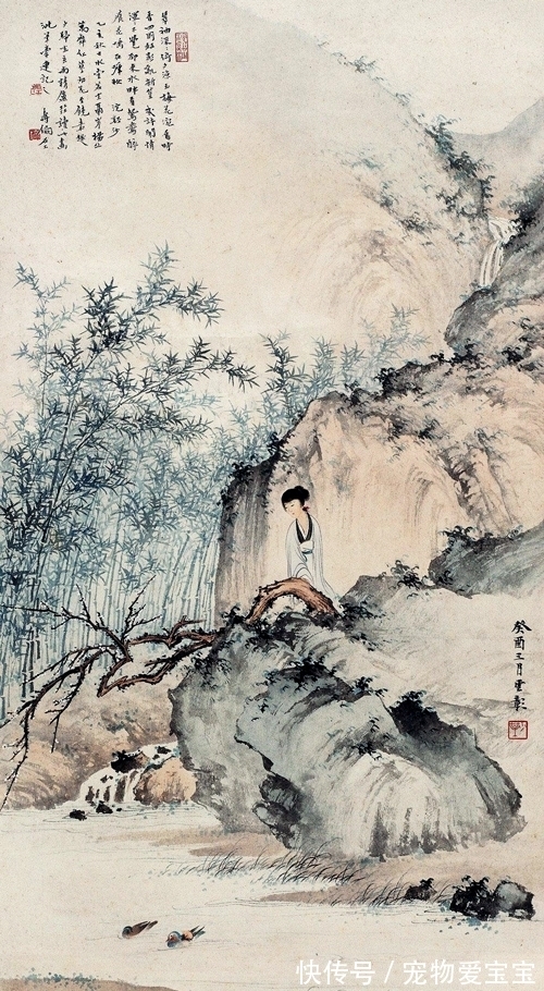 听泉图@清逸淡雅，清劲洒脱，陈少梅山水画一组