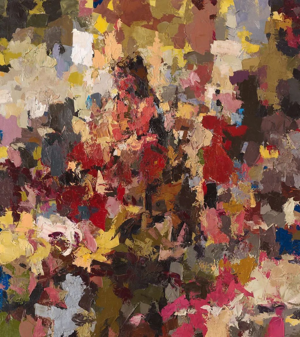 纹理!他将杂碎的色块,厚重的纹理,融于画中的人物