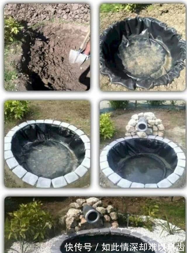 水泥|破旧一楼院子摇身一变精致花园!鹅卵石粘的花坛鱼池,完全看不腻!