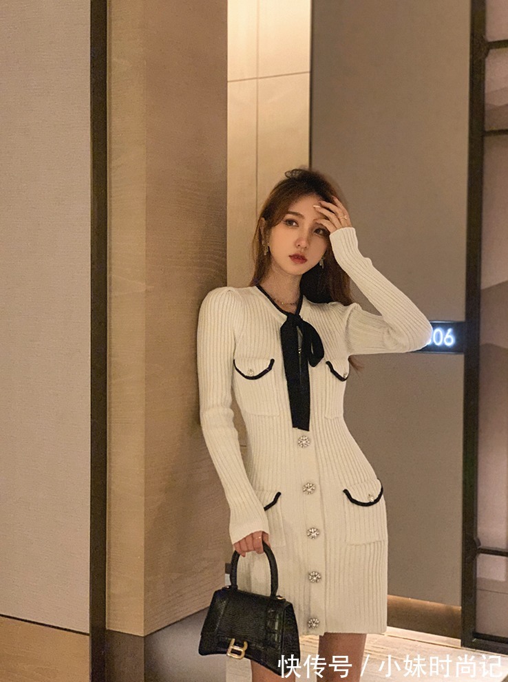 灰白色|清清爽爽的针织裙,灰白色的纱线加上闪光丝的光泽感非常美