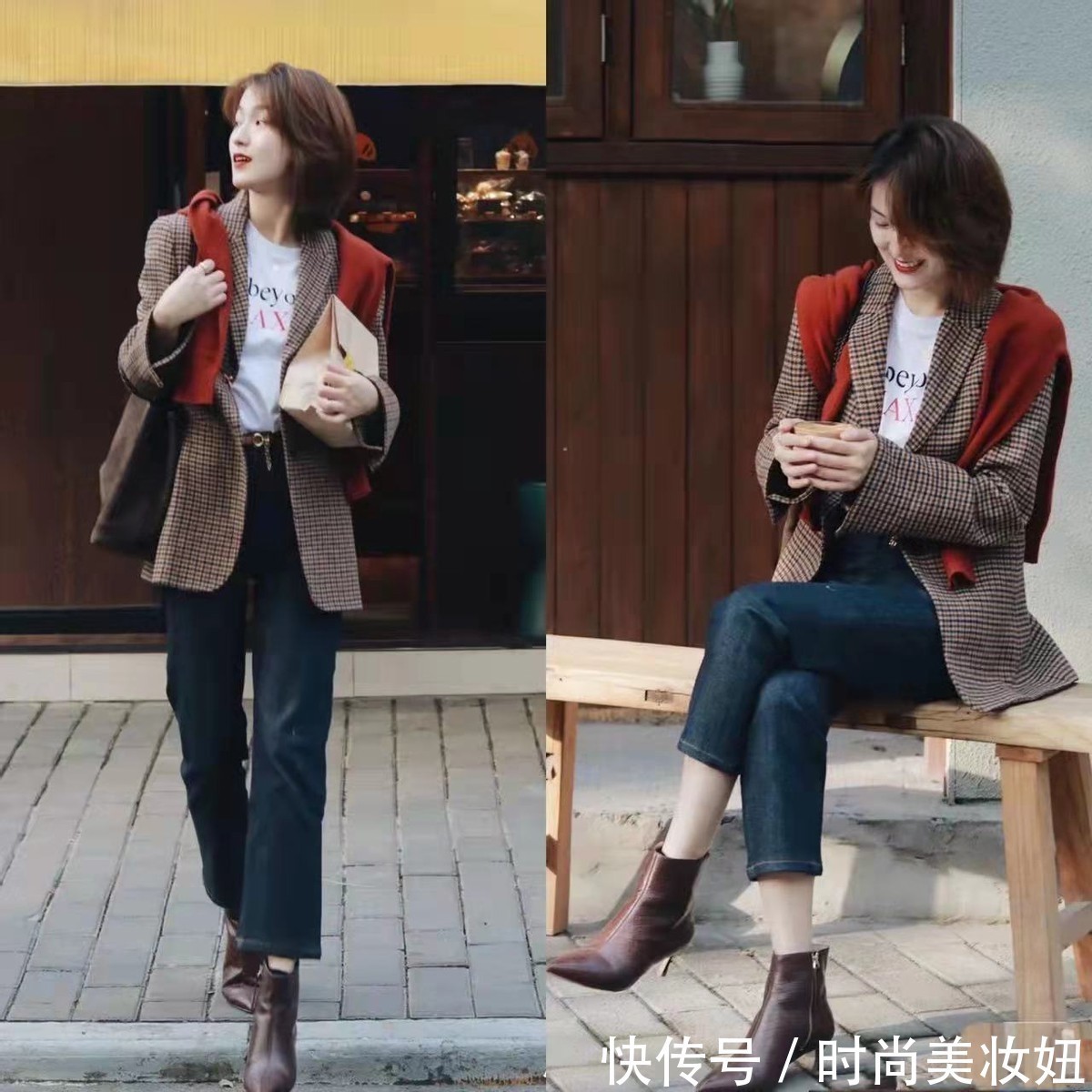 打底裤|冬季短靴别再配打底裤了,试试“9分裤+短靴”,洋气不说还保暖