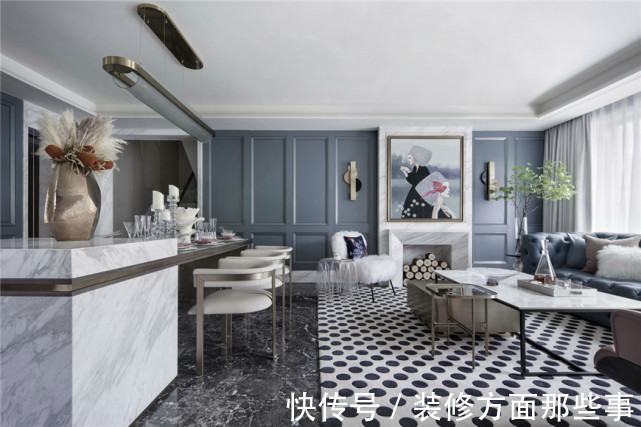 法式风|458平?法式风别墅设计,经典图案的黑白元素,点燃了空间氛围