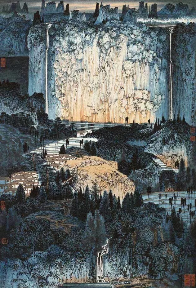 山水画$“江南鬼才”笔下的工笔山水画,色彩丰富,太震撼了!