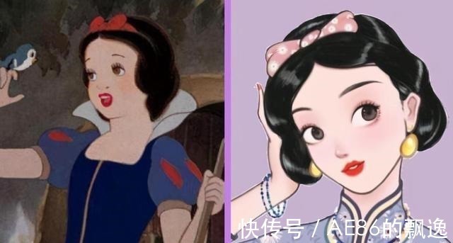 迪士尼公主|当迪士尼公主穿上旗袍,白雪公主秒变民国风,贝儿大眼睛很勾人!