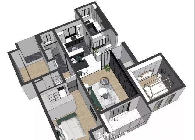 小吧|110平三居室,储物间、衣帽间、中西厨都有了(附设计图)!