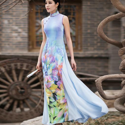 中国风 旗之韵原创中国风旗袍裙,灵动清爽林壑尤美