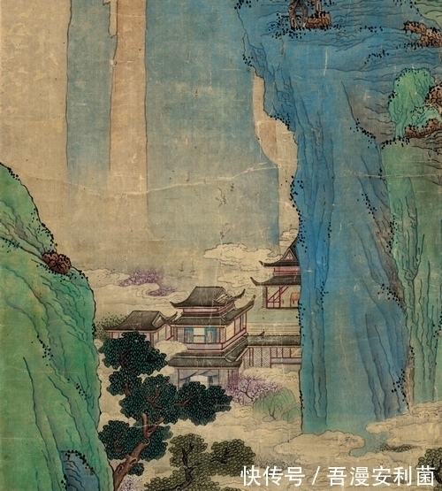 吕焕成#延续吴门画风,描绘人间仙境,吕焕成绘《春山听阮》