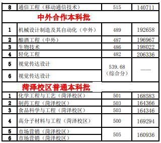 齐鲁工业大学2020年山东省本科各专业录取分数线统计（含位次）