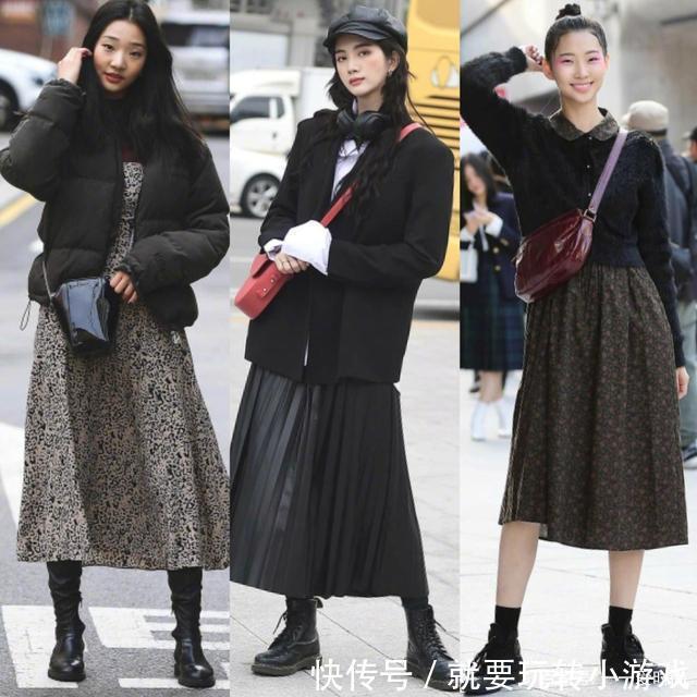 现在流行外套+裙装，看韩国女生“养眼街拍”，信手拈来最时髦
