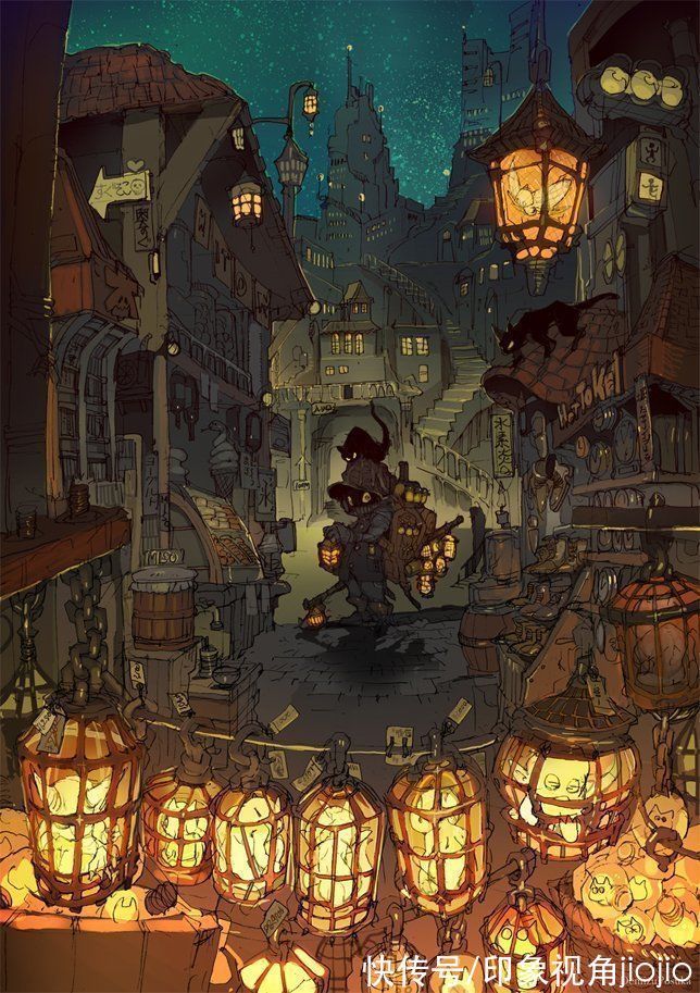 构图@幻想异世界插画作品,鱼眼镜头视角的构图方式很奇妙