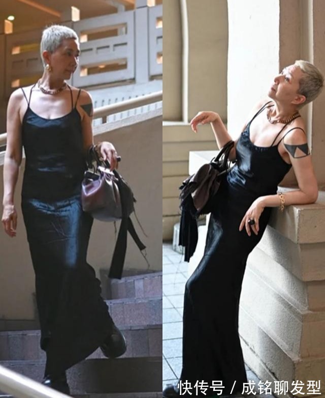 姐姐|60岁的街拍达人太拉风，剪寸头穿吊带，凭借时尚潮酷装扮圈粉无数