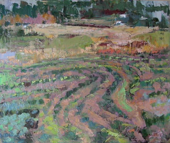 塔尔萨大学&窗外的景色 浓郁的色彩，戴安娜·恩斯沃思的风景油画