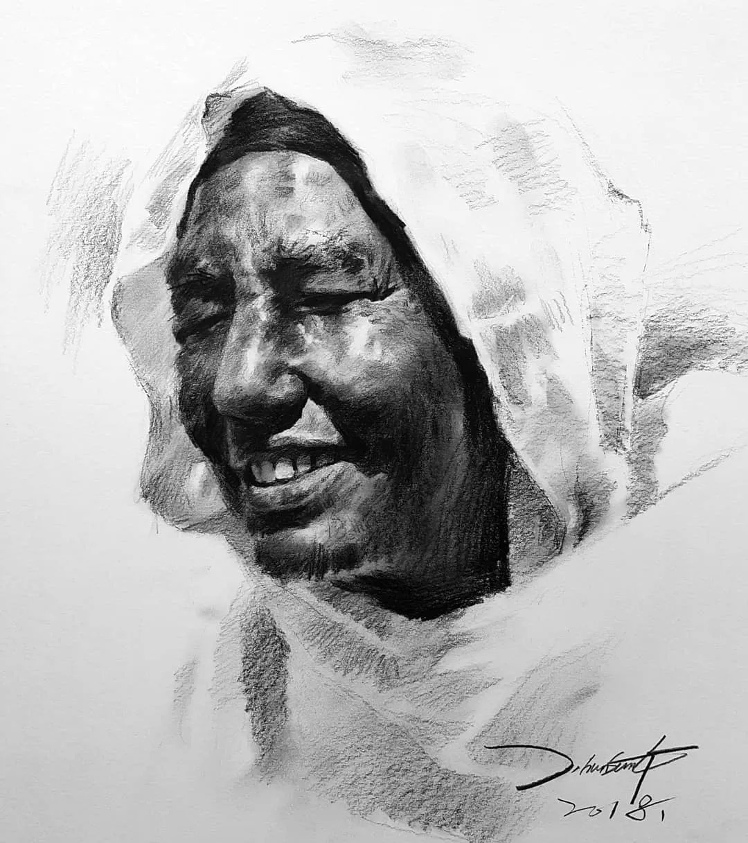 小孩童$画皮画骨难画魂,他用木炭条把肖像画活了