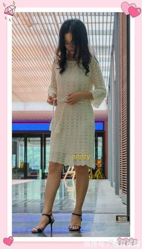 cm|一款从上往下钩简单“扇子花”简单A版小白裙教程,时尚美丽!