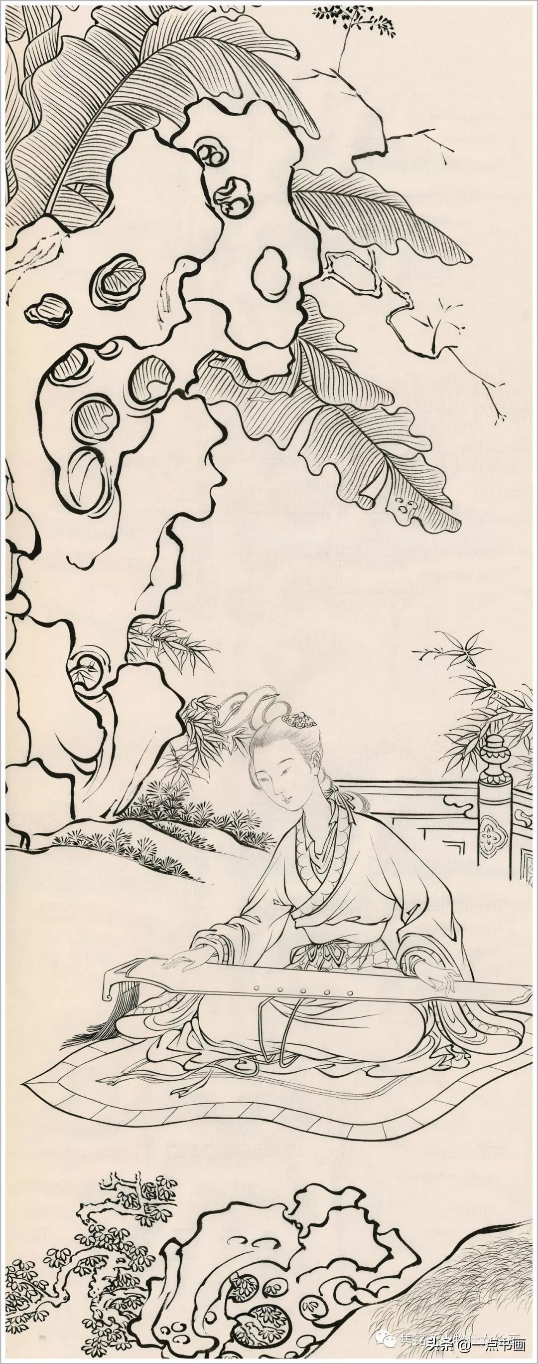 赭墨|《蕉下抚琴图》工笔画法示范
