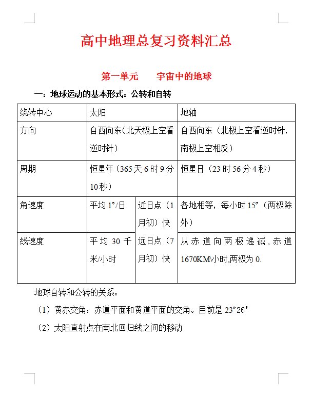 高一到高三，最全地理基础知识汇总，高中地理总复习必备资料！