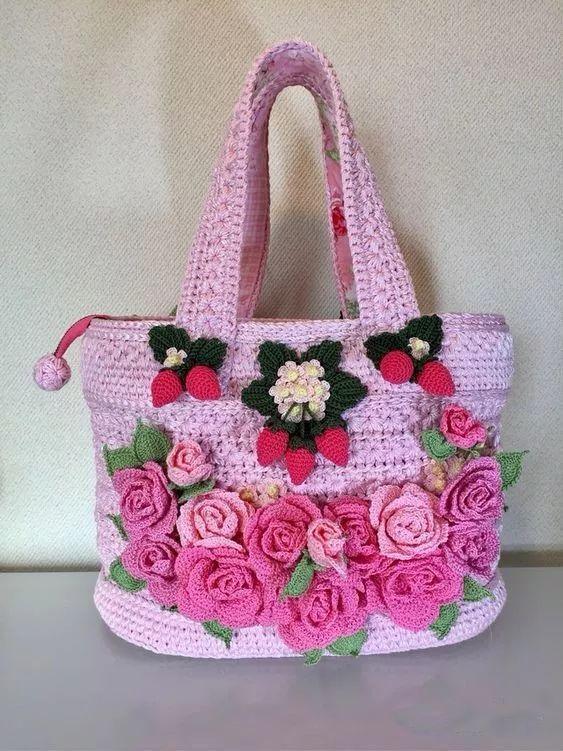 小花片 55款超美的钩花包包,只要会钩不同的花,拼缝在一起,就能做出