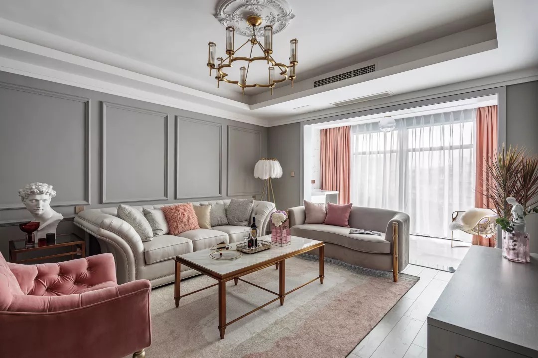 搭配|126平轻奢美式,全屋高级感十足,进门就被高级灰玄关、六角方砖惊艳了!