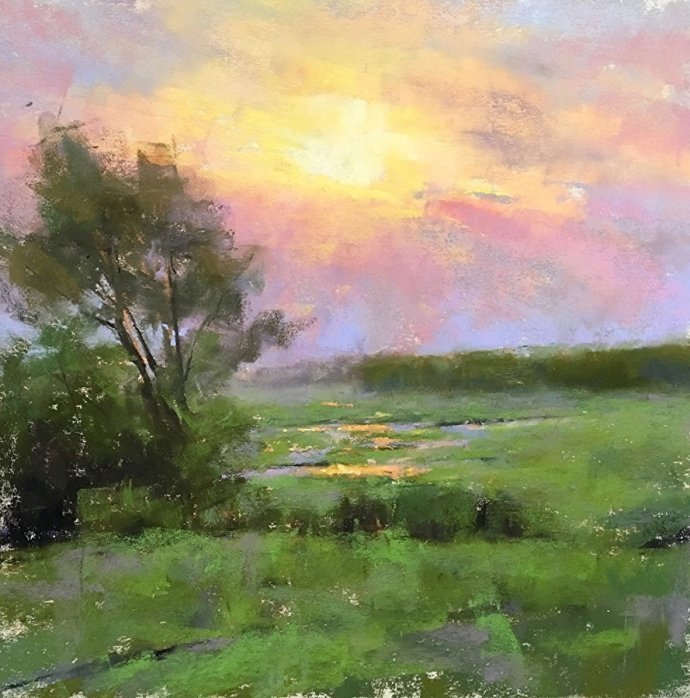 美国#美国艺术家阿奎尔柔和的风景油画,画里充满了阳光温馨美好