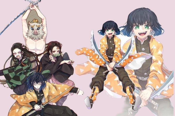 我妻善逸|主角四人组互换衣服,祢豆子新形象太飒,建议伊之助女装半永久